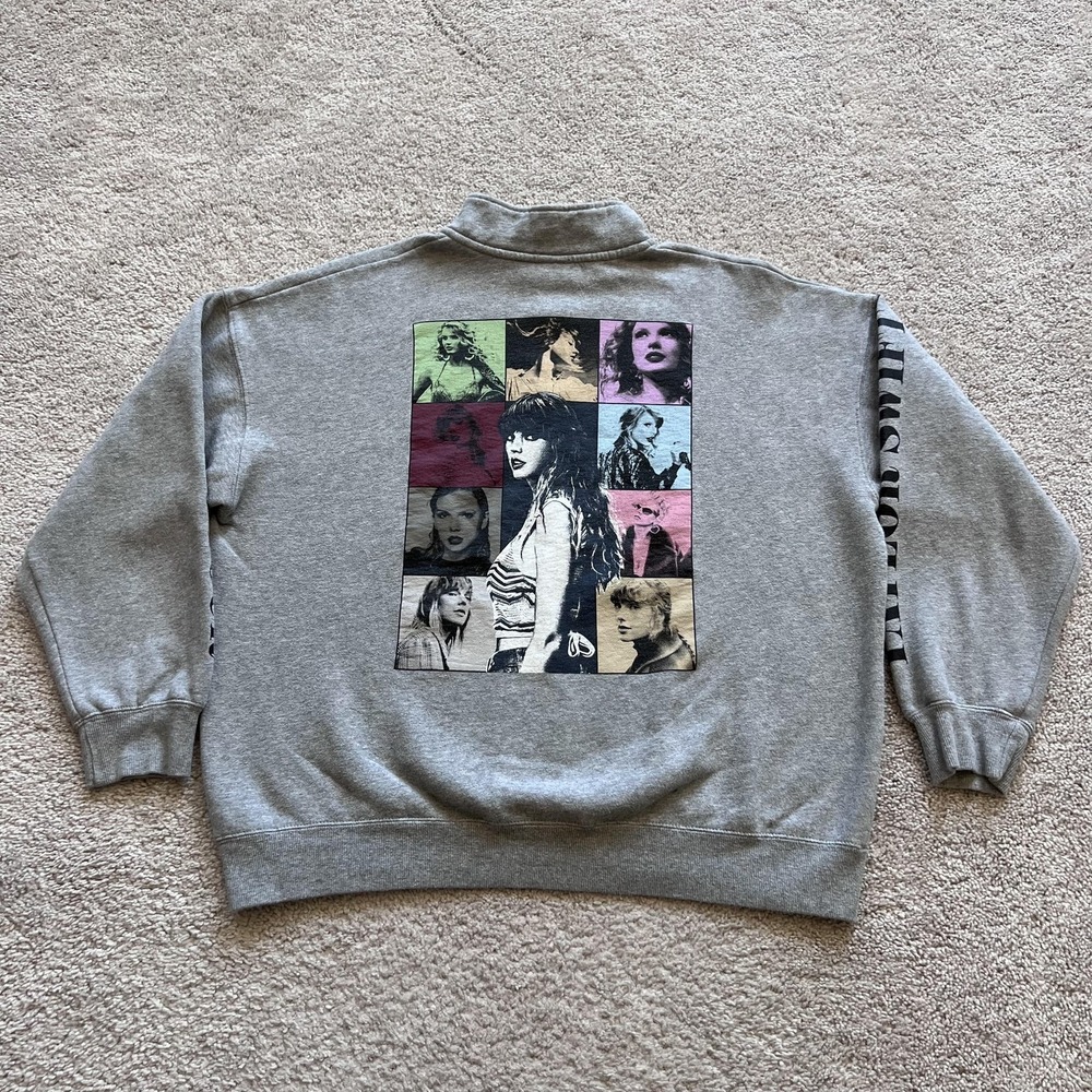 Taylor Swift The Eras Tour 1/4 Zip Sweatshirt Womens L Gray Mock Neck Fleece